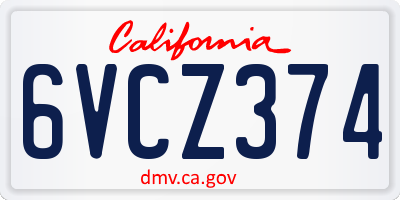 CA license plate 6VCZ374
