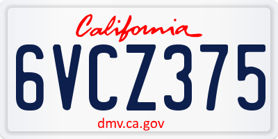 CA license plate 6VCZ375
