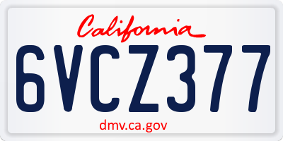 CA license plate 6VCZ377