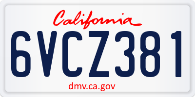 CA license plate 6VCZ381