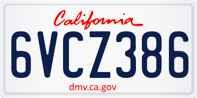 CA license plate 6VCZ386