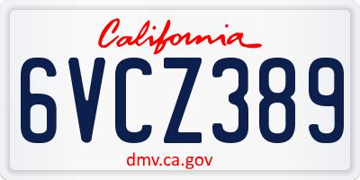 CA license plate 6VCZ389