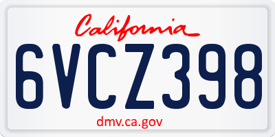 CA license plate 6VCZ398