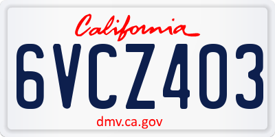 CA license plate 6VCZ403