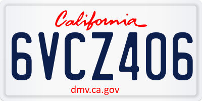 CA license plate 6VCZ406