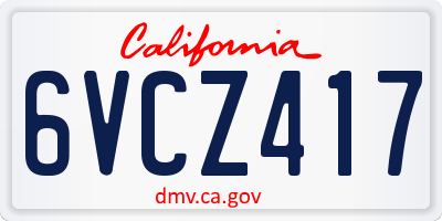 CA license plate 6VCZ417