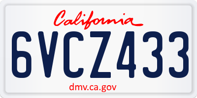CA license plate 6VCZ433