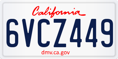 CA license plate 6VCZ449