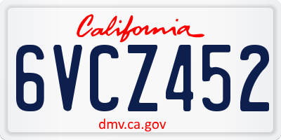 CA license plate 6VCZ452