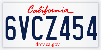 CA license plate 6VCZ454