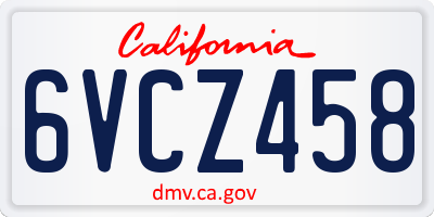 CA license plate 6VCZ458