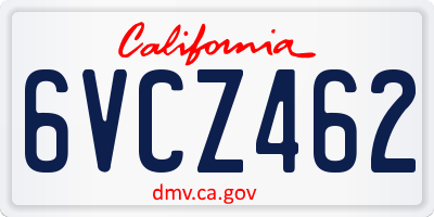 CA license plate 6VCZ462