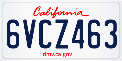 CA license plate 6VCZ463