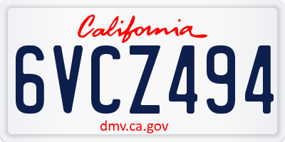 CA license plate 6VCZ494