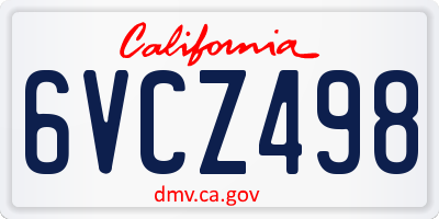 CA license plate 6VCZ498