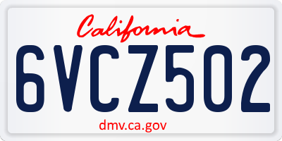 CA license plate 6VCZ502