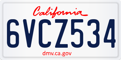 CA license plate 6VCZ534