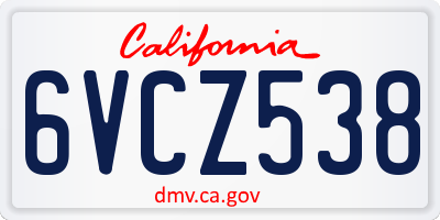 CA license plate 6VCZ538