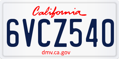 CA license plate 6VCZ540