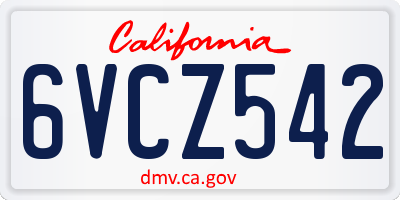 CA license plate 6VCZ542