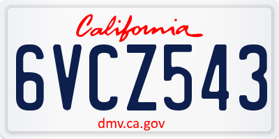 CA license plate 6VCZ543