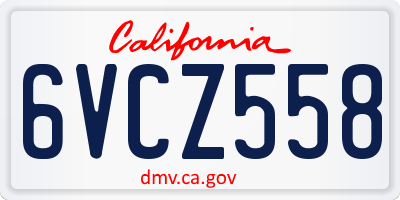 CA license plate 6VCZ558