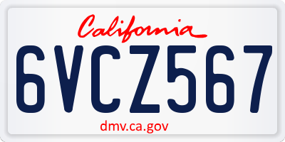 CA license plate 6VCZ567