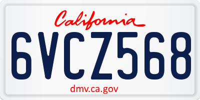 CA license plate 6VCZ568