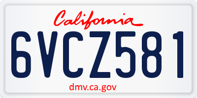 CA license plate 6VCZ581