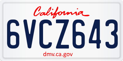 CA license plate 6VCZ643