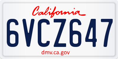 CA license plate 6VCZ647