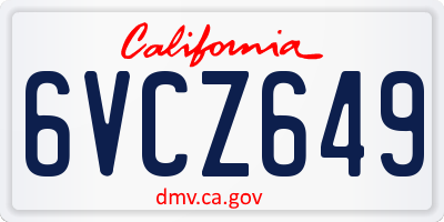 CA license plate 6VCZ649