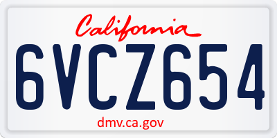 CA license plate 6VCZ654