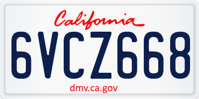 CA license plate 6VCZ668