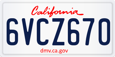 CA license plate 6VCZ670