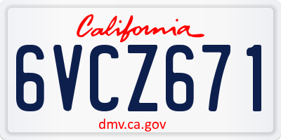 CA license plate 6VCZ671