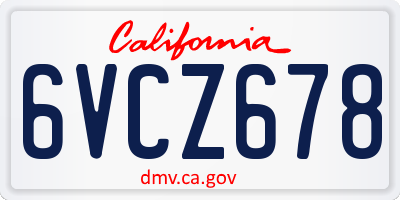 CA license plate 6VCZ678