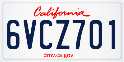 CA license plate 6VCZ701