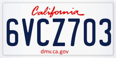 CA license plate 6VCZ703
