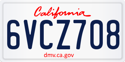 CA license plate 6VCZ708