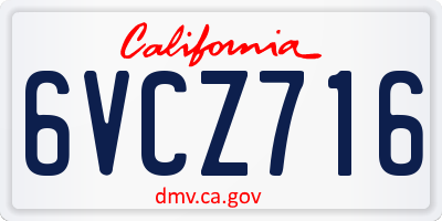 CA license plate 6VCZ716