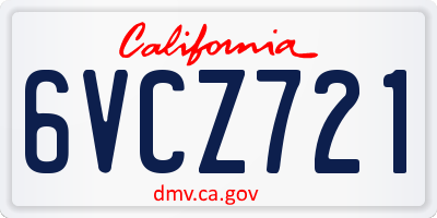 CA license plate 6VCZ721