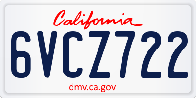 CA license plate 6VCZ722