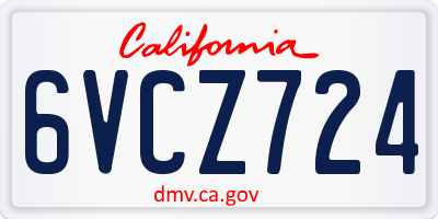 CA license plate 6VCZ724