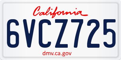 CA license plate 6VCZ725