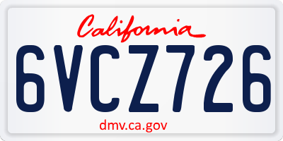CA license plate 6VCZ726