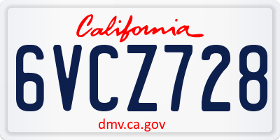 CA license plate 6VCZ728