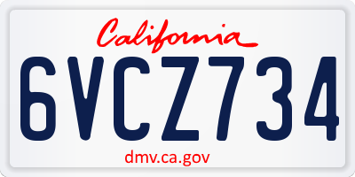 CA license plate 6VCZ734