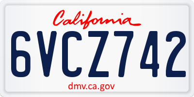 CA license plate 6VCZ742