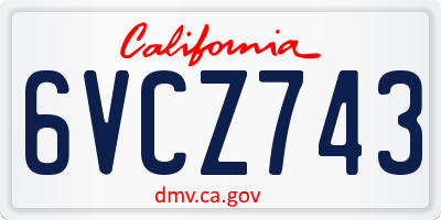CA license plate 6VCZ743